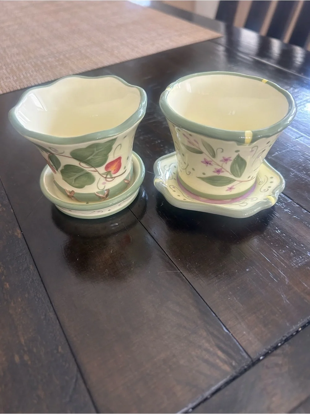 Decorative Ceramic Candle Votives in Cream and Green